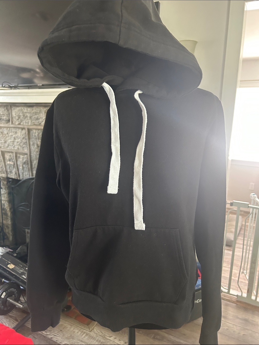 Classic Black Hoodie with White Drawstrings - Women